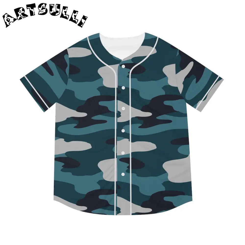 Blue Camo Men's AOP Baseball Jersey, Artsulli - Art is Long, Life is Short, All Over Prints, Size, XS, Color, White, , , 10944762474485
