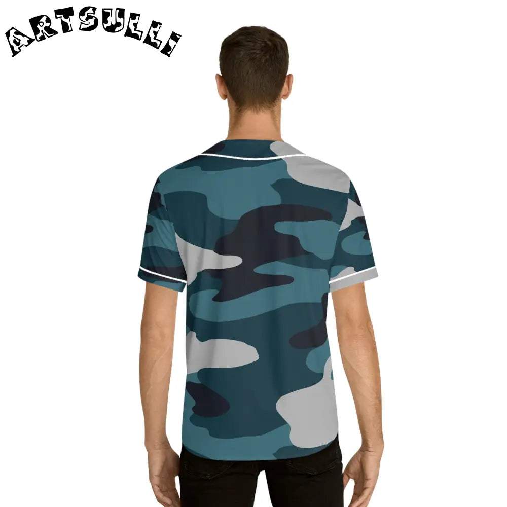 Blue Camo Men's AOP Baseball Jersey, Artsulli - Art is Long, Life is Short, All Over Prints, , , , , , , 