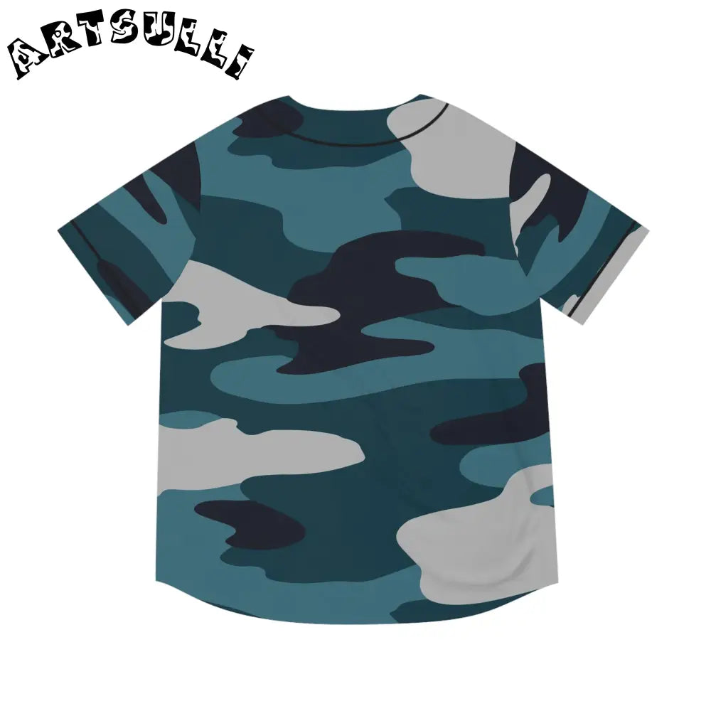 Blue Camo Men's AOP Baseball Jersey, Artsulli - Art is Long, Life is Short, All Over Prints, , , , , , , 