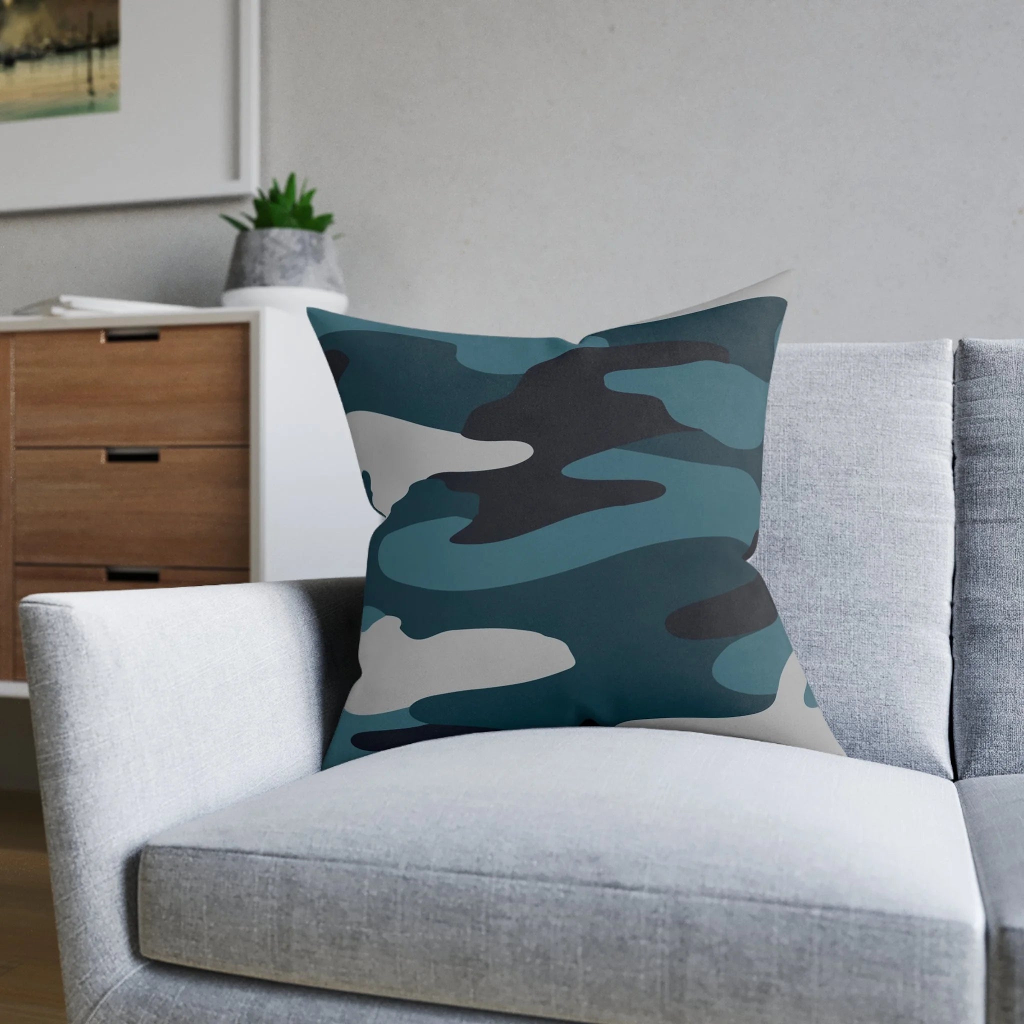Blue Camouflage Cruelty-Free Faux Suede Square Pillow, Artsulli - Art is Long, Life is Short, Home Decor, , , , , , , 