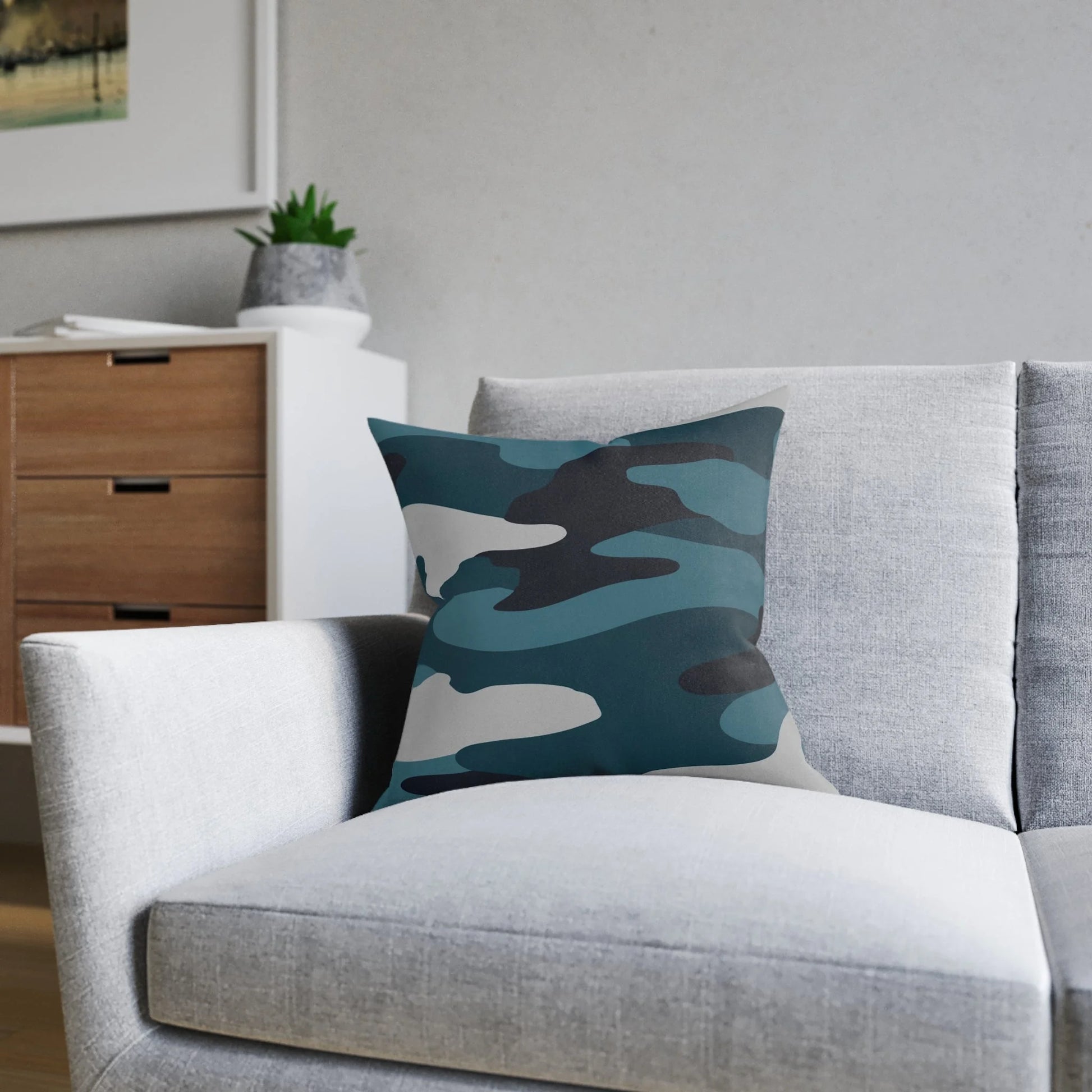 Blue Camouflage Cruelty-Free Faux Suede Square Pillow, Artsulli - Art is Long, Life is Short, Home Decor, , , , , , , 