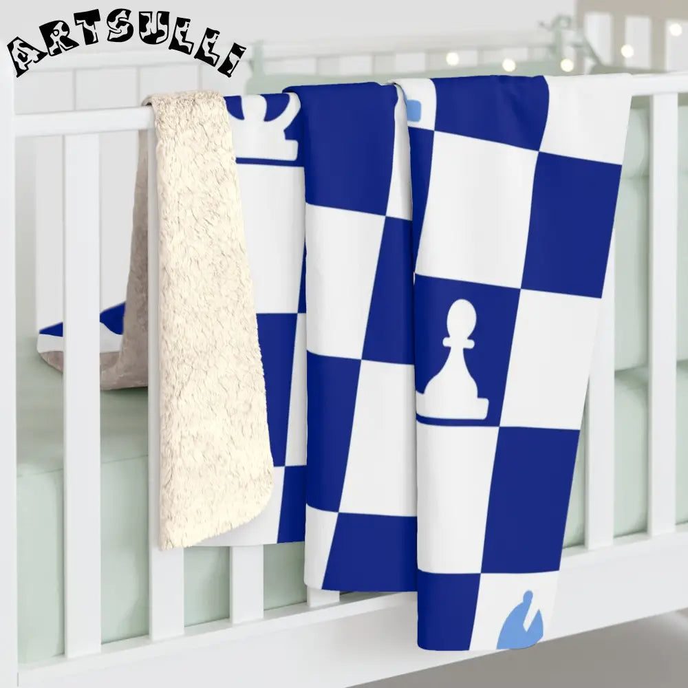 Blue Checkerboard Chess Fleece Blanket, Artsulli - Art is Long, Life is Short, Home Decor, , , , , , , 