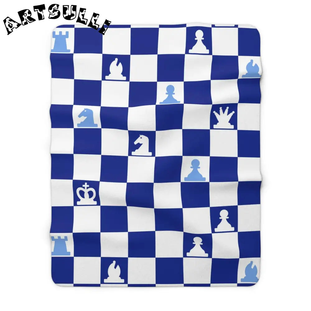 Blue Checkerboard Chess Fleece Blanket, Artsulli - Art is Long, Life is Short, Home Decor, Size, 60" × 80", , , , , 28175360806703813478