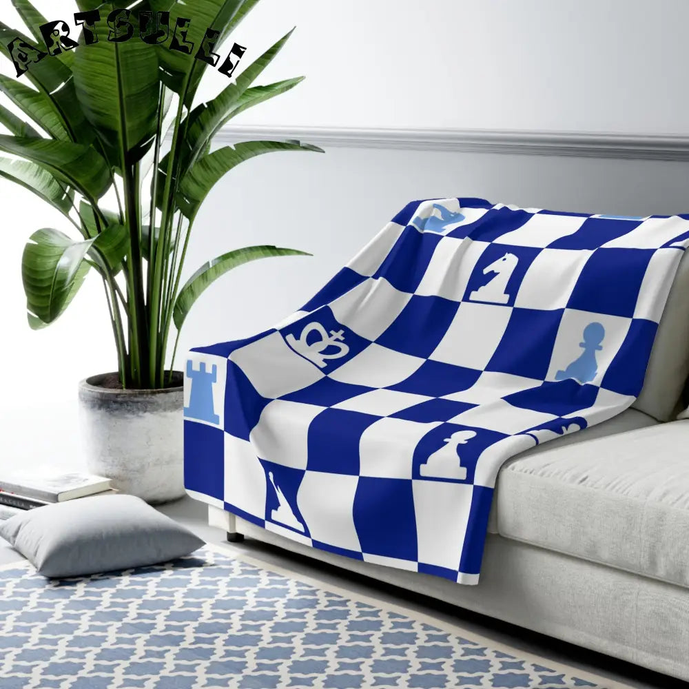 Blue Checkerboard Chess Fleece Blanket, Artsulli - Art is Long, Life is Short, Home Decor, , , , , , , 