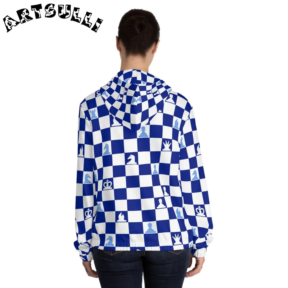 Blue Checkerboard Chess Zip Hoodie, Artsulli - Art is Long, Life is Short, All Over Prints, , , , , , , 