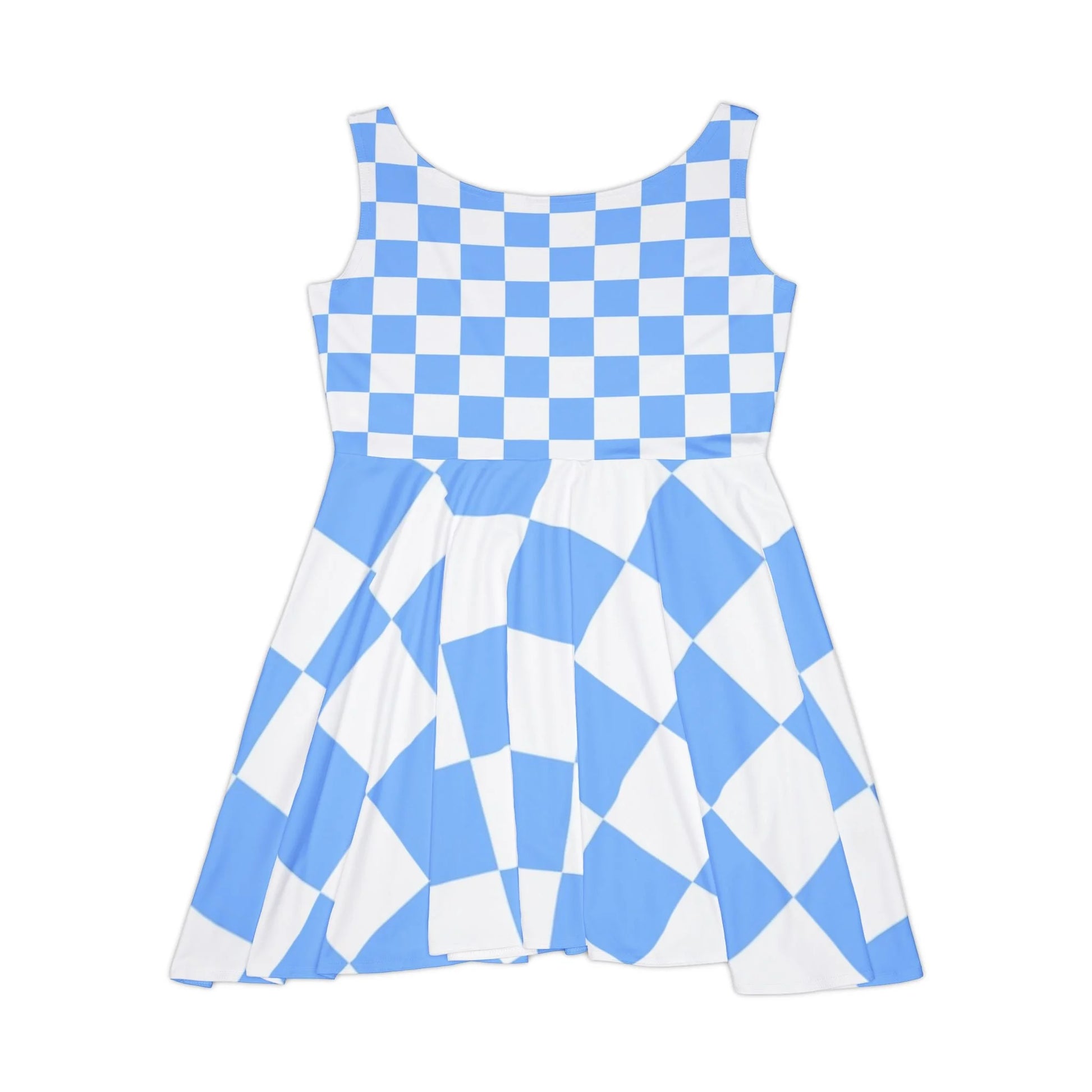 Blue Checkerboard Custom Skater Dress, Artsulli - Art is Long, Life is Short, All Over Prints, , , , , , , 
