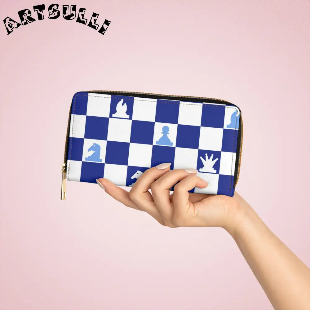 Blue Checkerboard Wallet for Credit Cards, Artsulli - Art is Long, Life is Short, Accessories, , , , , , , 