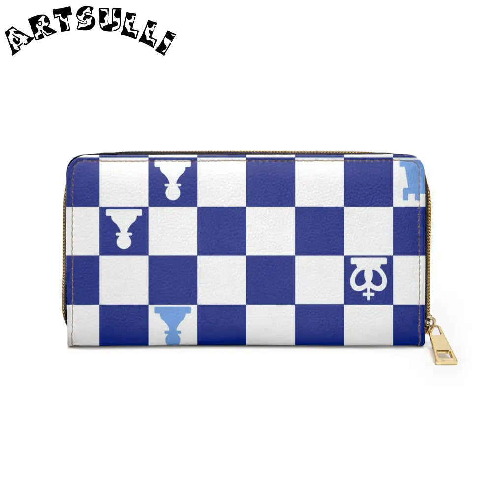 Blue Checkerboard Wallet for Credit Cards, Artsulli - Art is Long, Life is Short, Accessories, , , , , , , 
