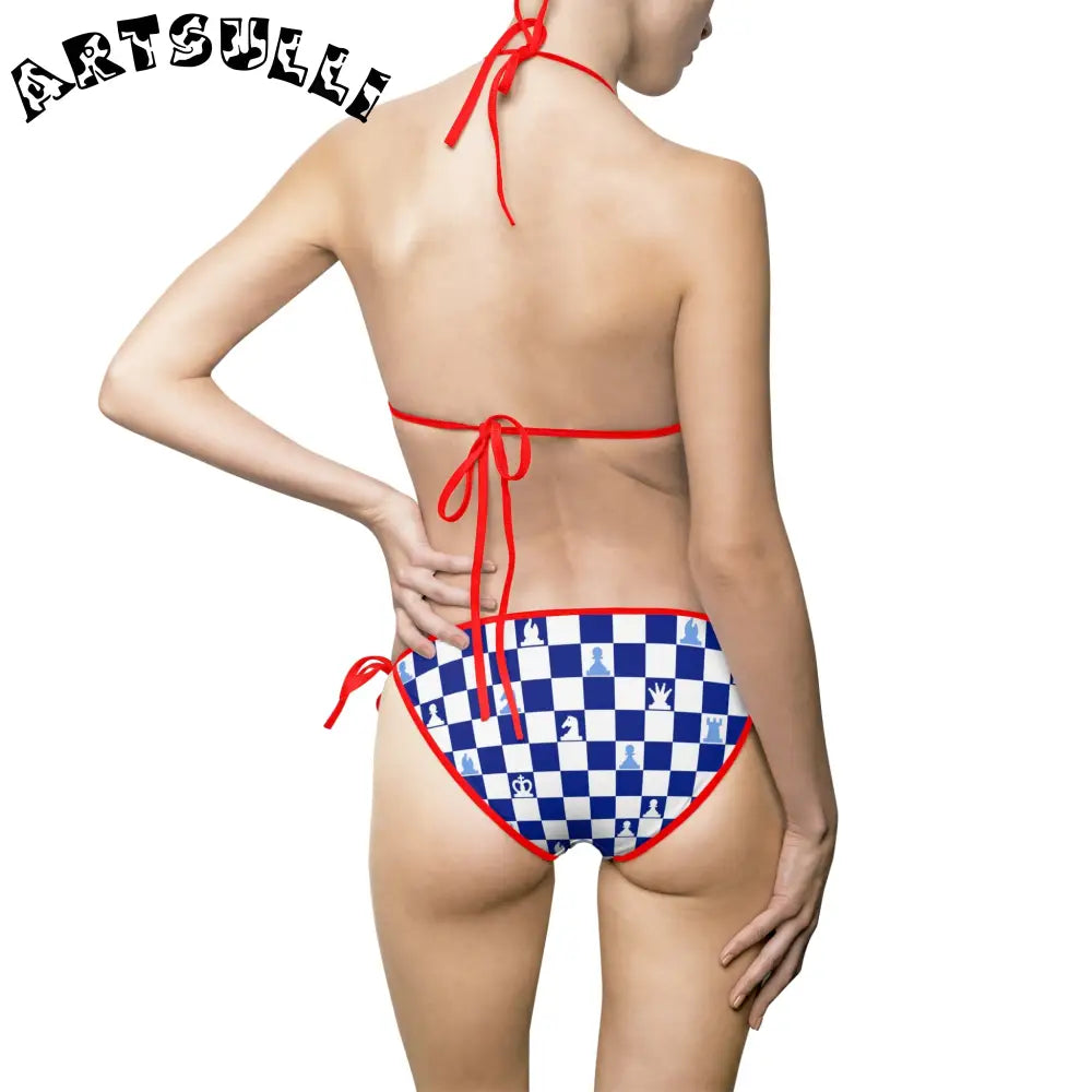 Blue Checkered Chess Bikini Swimsuit, Artsulli - Art is Long, Life is Short, All Over Prints, , , , , , , 