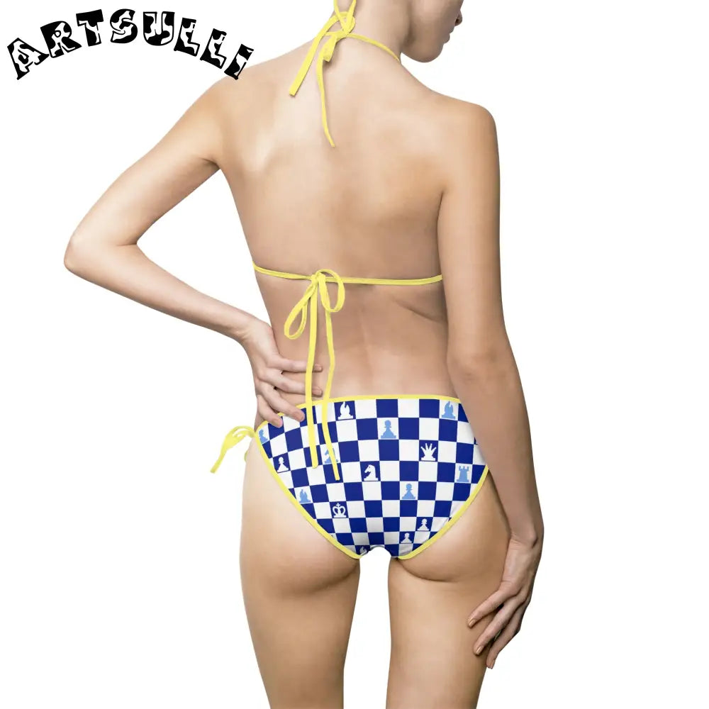 Blue Checkered Chess Bikini Swimsuit, Artsulli - Art is Long, Life is Short, All Over Prints, , , , , , , 
