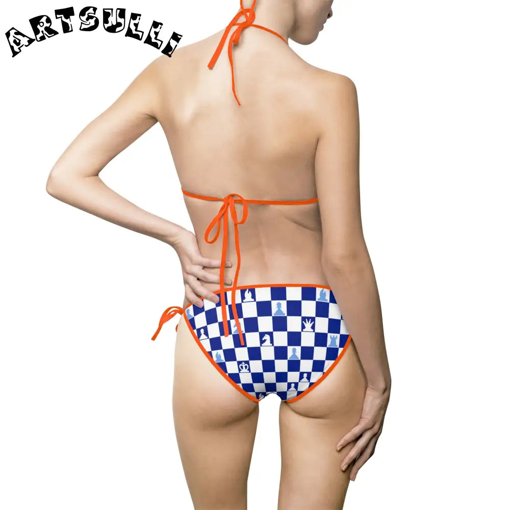 Blue Checkered Chess Bikini Swimsuit, Artsulli - Art is Long, Life is Short, All Over Prints, , , , , , , 