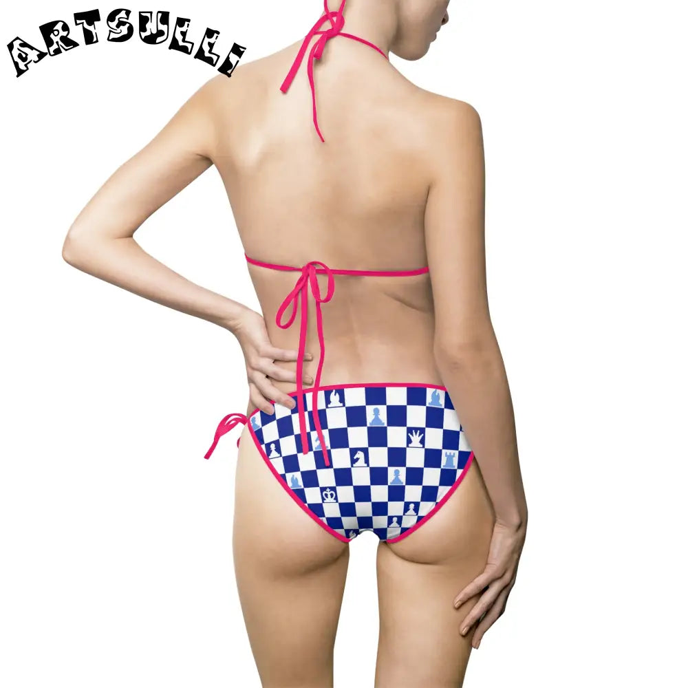 Blue Checkered Chess Bikini Swimsuit, Artsulli - Art is Long, Life is Short, All Over Prints, , , , , , , 