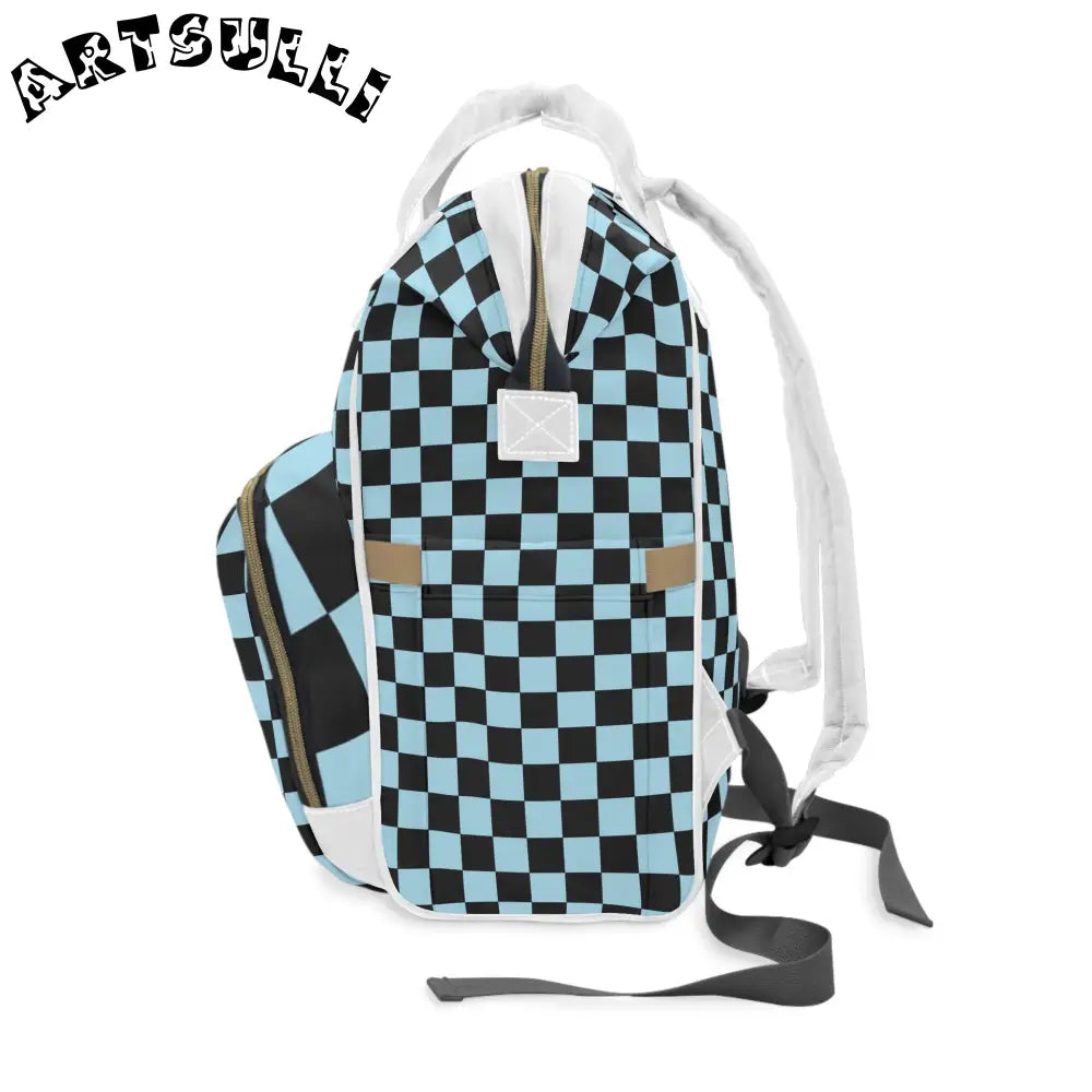 JAKKOUTTHEBXX Blue Checkered Multipurpose Diaper Backpack 2025