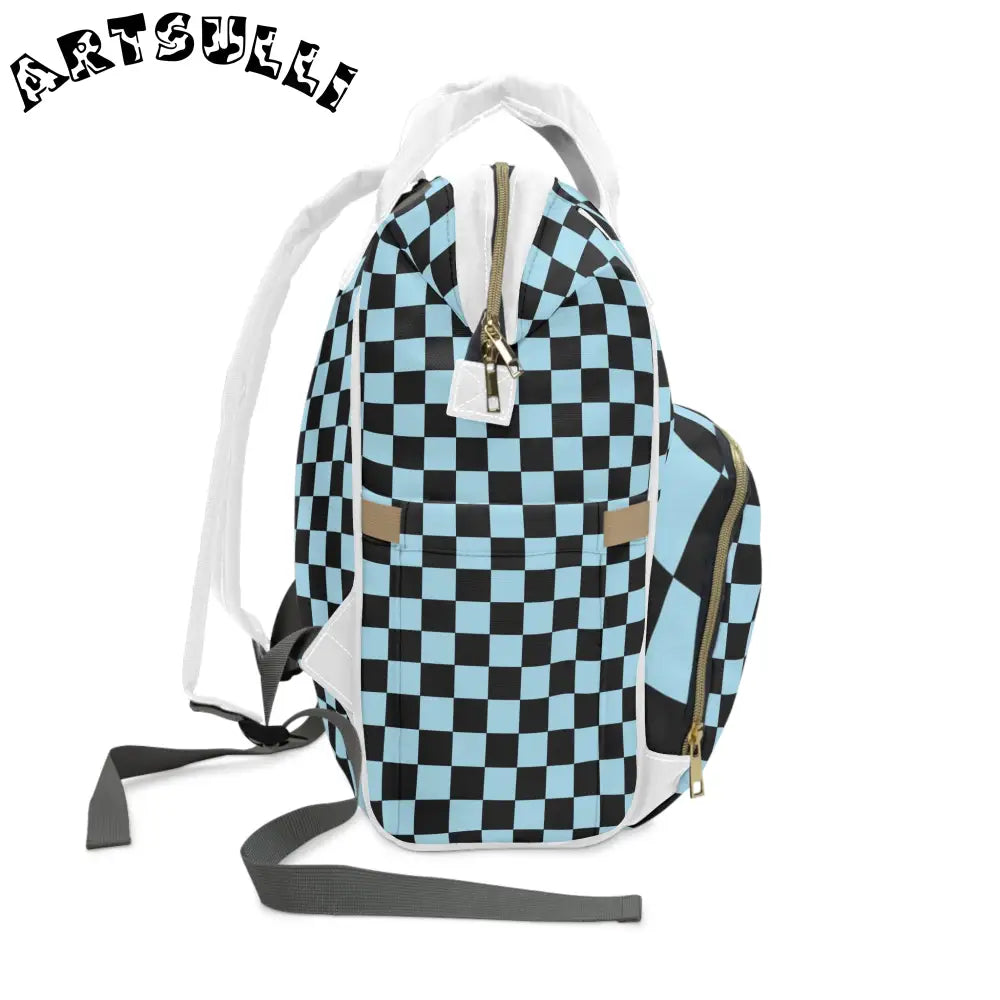 JAKKOUTTHEBXX Blue Checkered Multipurpose Diaper Backpack 2025
