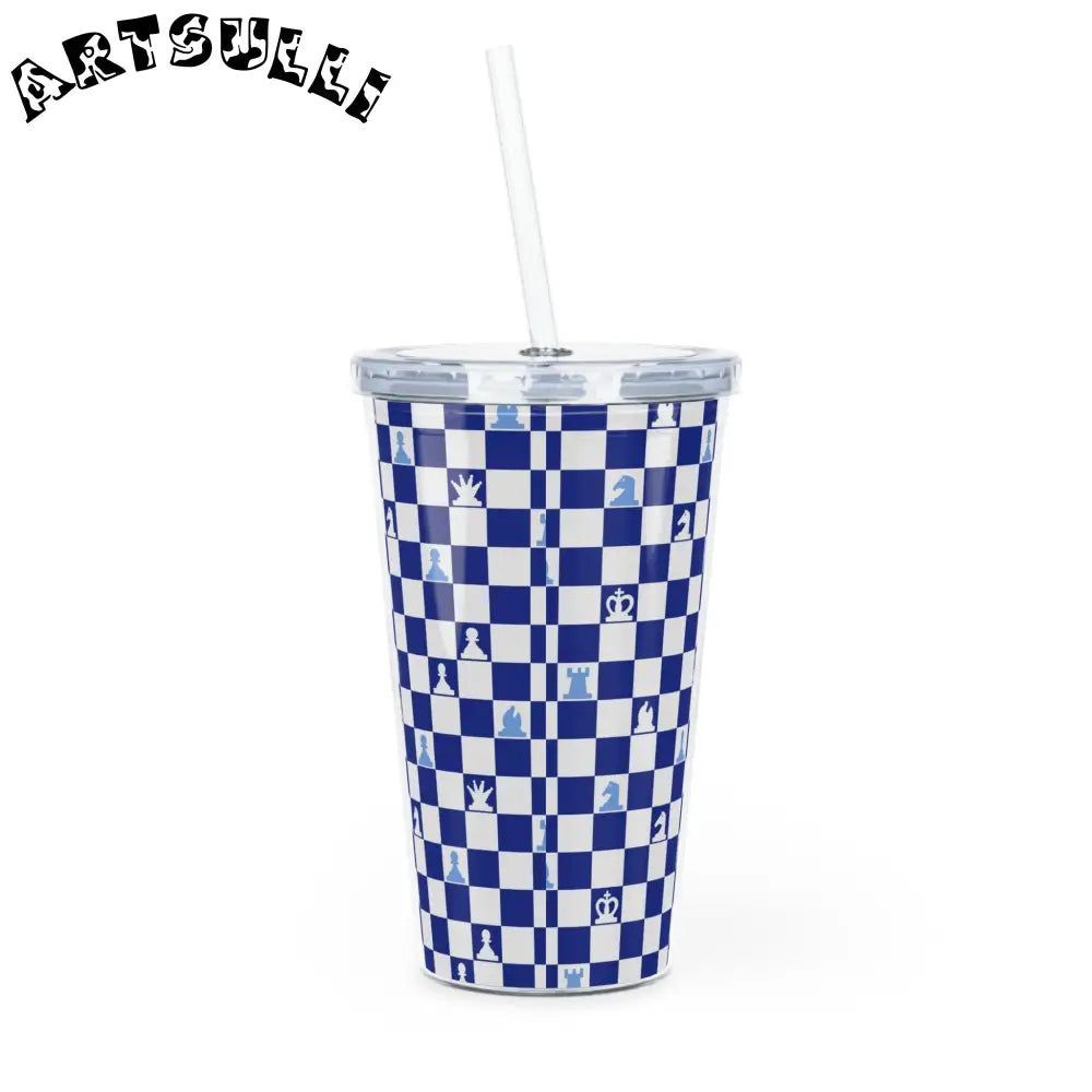 Blue Checkered Prime Illustration Plastic Tumbler, Artsulli - Art is Long, Life is Short, Mug, , , , , , , 