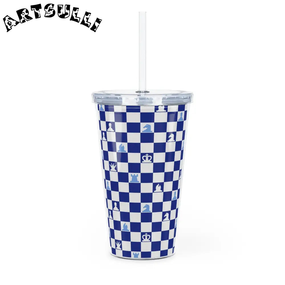 Blue Checkered Prime Illustration Plastic Tumbler, Artsulli - Art is Long, Life is Short, Mug, , , , , , , 