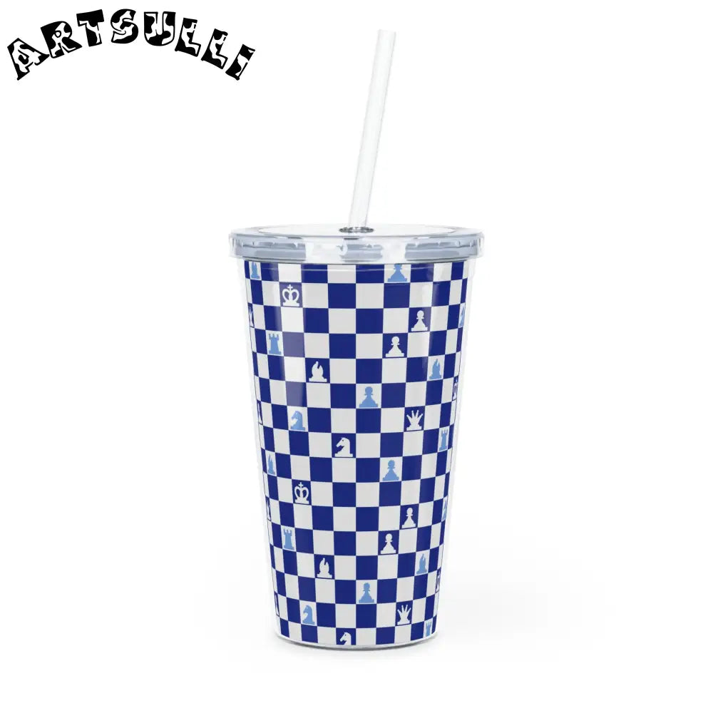 Blue Checkered Prime Illustration Plastic Tumbler, Artsulli - Art is Long, Life is Short, Mug, Size, 20oz, Color, Transparent, , , 20718741267838240870