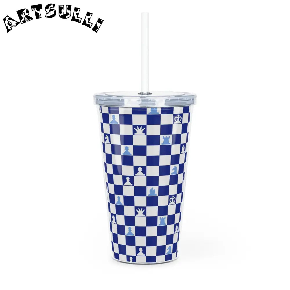 Blue Checkered Prime Illustration Plastic Tumbler, Artsulli - Art is Long, Life is Short, Mug, , , , , , , 