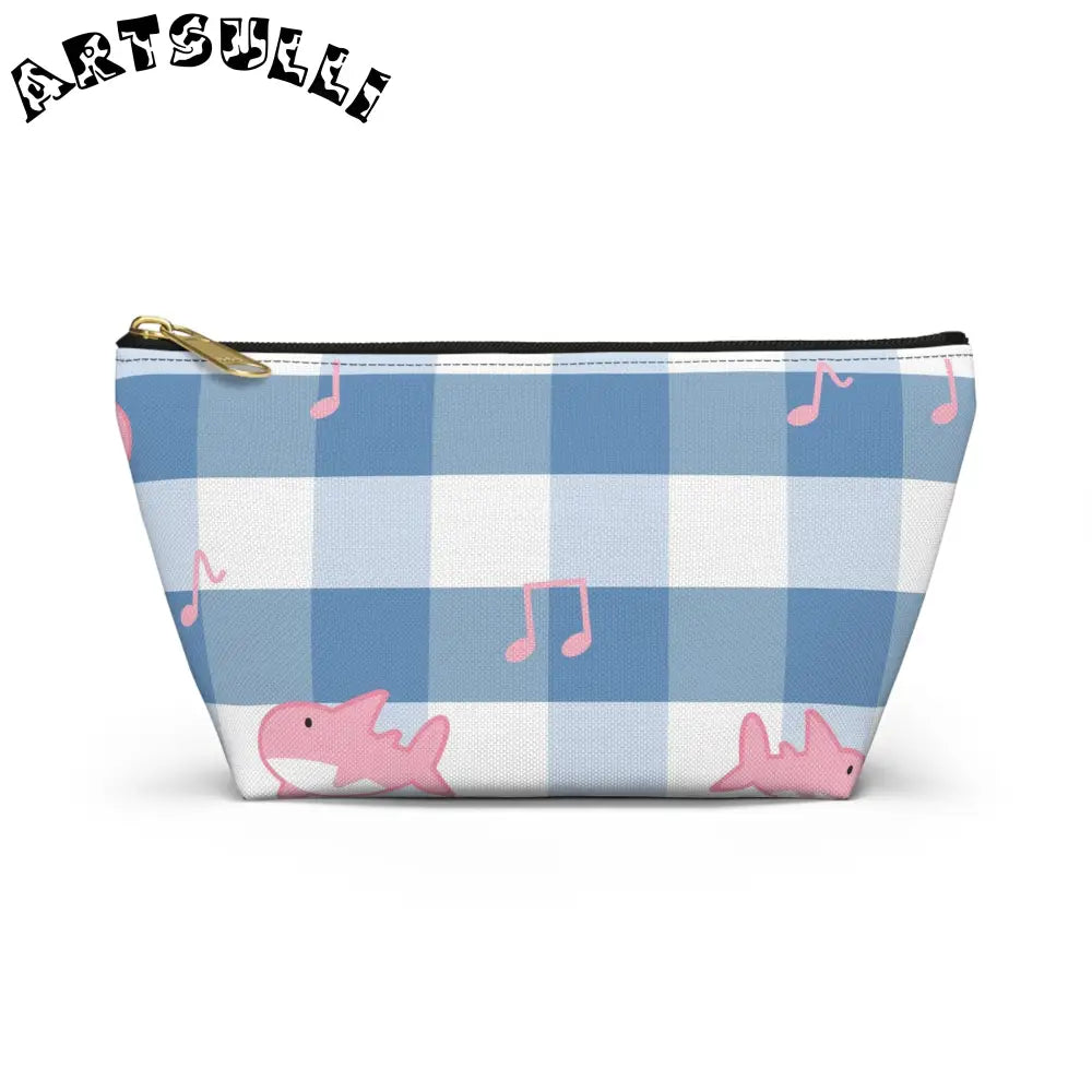 Blue Checkered Shark Music Pouch Artistic Works, Artsulli - Art is Long, Life is Short, Bags, Size, Small, Color, Black zipper, , , 13123402085505391668