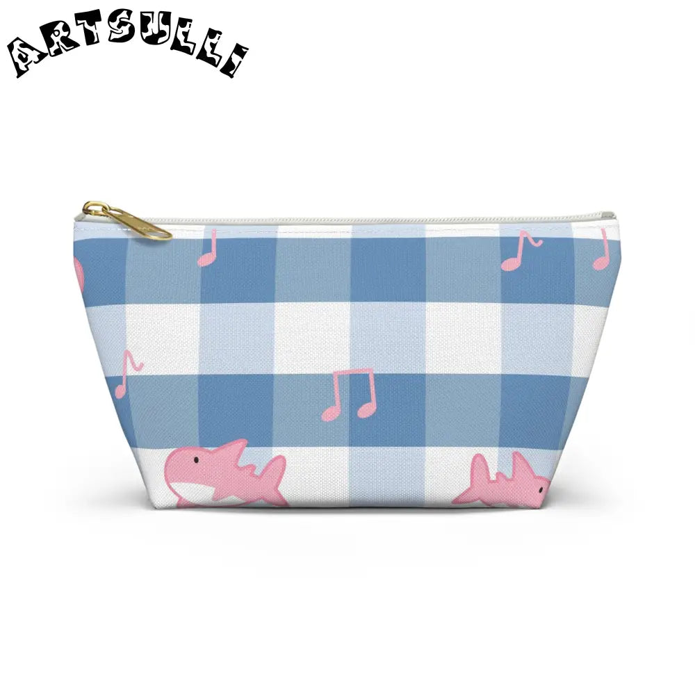 Blue Checkered Shark Music Pouch Artistic Works, Artsulli - Art is Long, Life is Short, Bags, Size, Small, Color, White zipper, , , 11192788119002609882