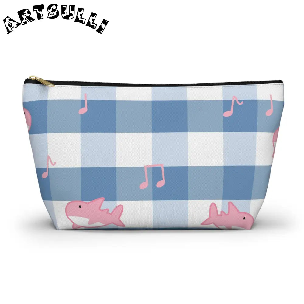 Blue Checkered Shark Music Pouch Artistic Works, Artsulli - Art is Long, Life is Short, Bags, Size, Large, Color, Black zipper, , , 22180643562259308944