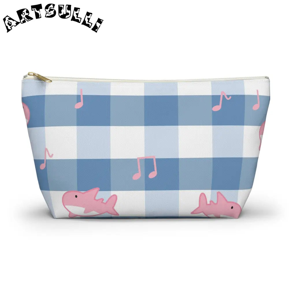 Blue Checkered Shark Music Pouch Artistic Works, Artsulli - Art is Long, Life is Short, Bags, Size, Large, Color, White zipper, , , 32324230946662023136