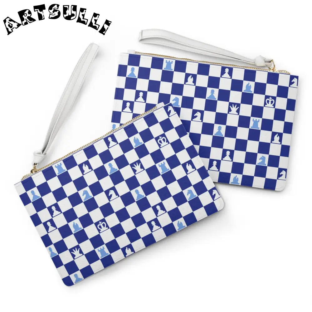 Blue Chess Art Printed Clutch Bag, Artsulli - Art is Long, Life is Short, Bags, , , , , , , 