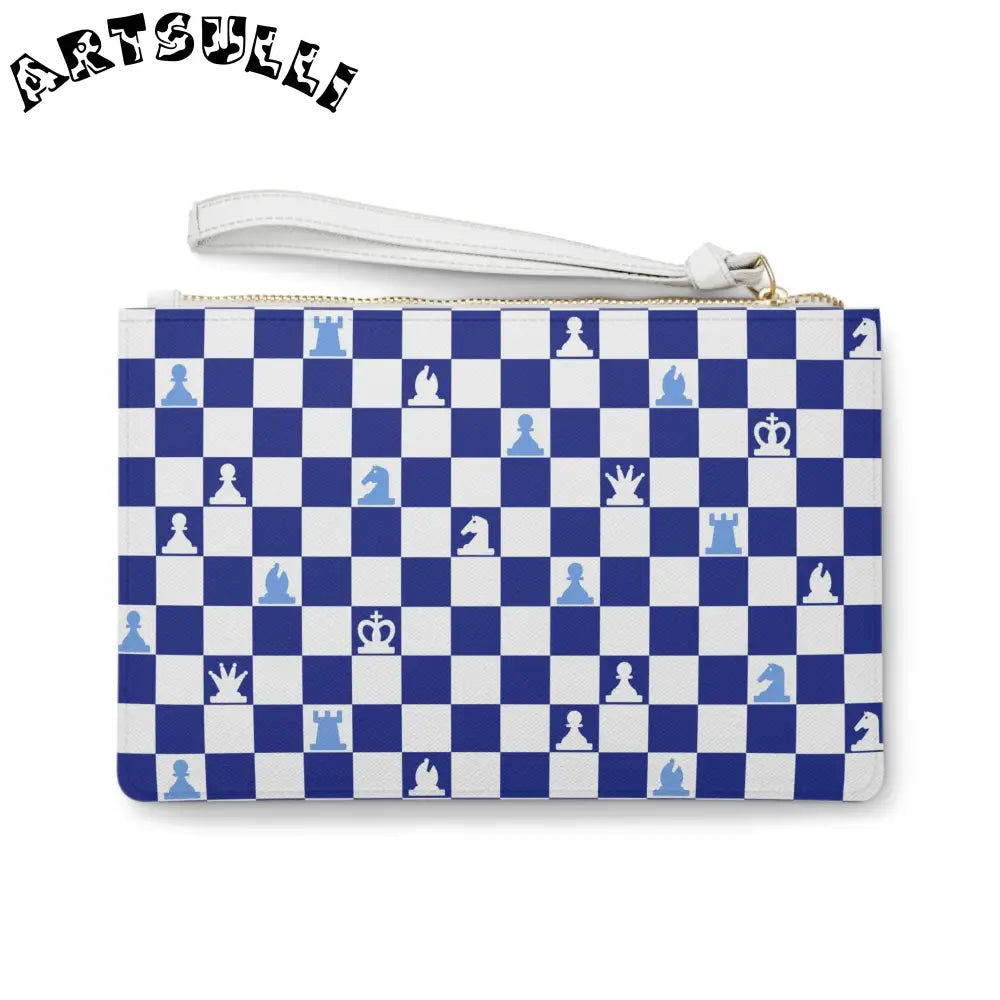 Blue Chess Art Printed Clutch Bag, Artsulli - Art is Long, Life is Short, Bags, , , , , , , 