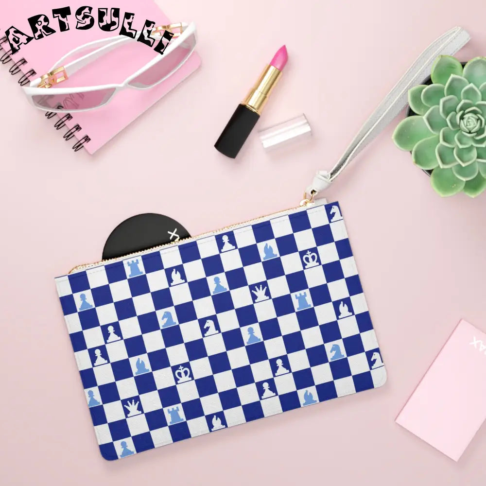 Blue Chess Art Printed Clutch Bag, Artsulli - Art is Long, Life is Short, Bags, , , , , , , 