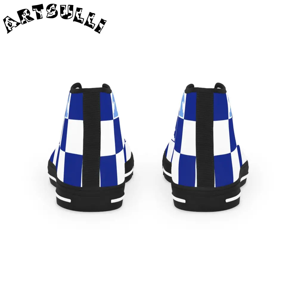 Blue Chess Art Printed High Top Sneakers, Artsulli - Art is Long, Life is Short, Shoes, , , , , , , 