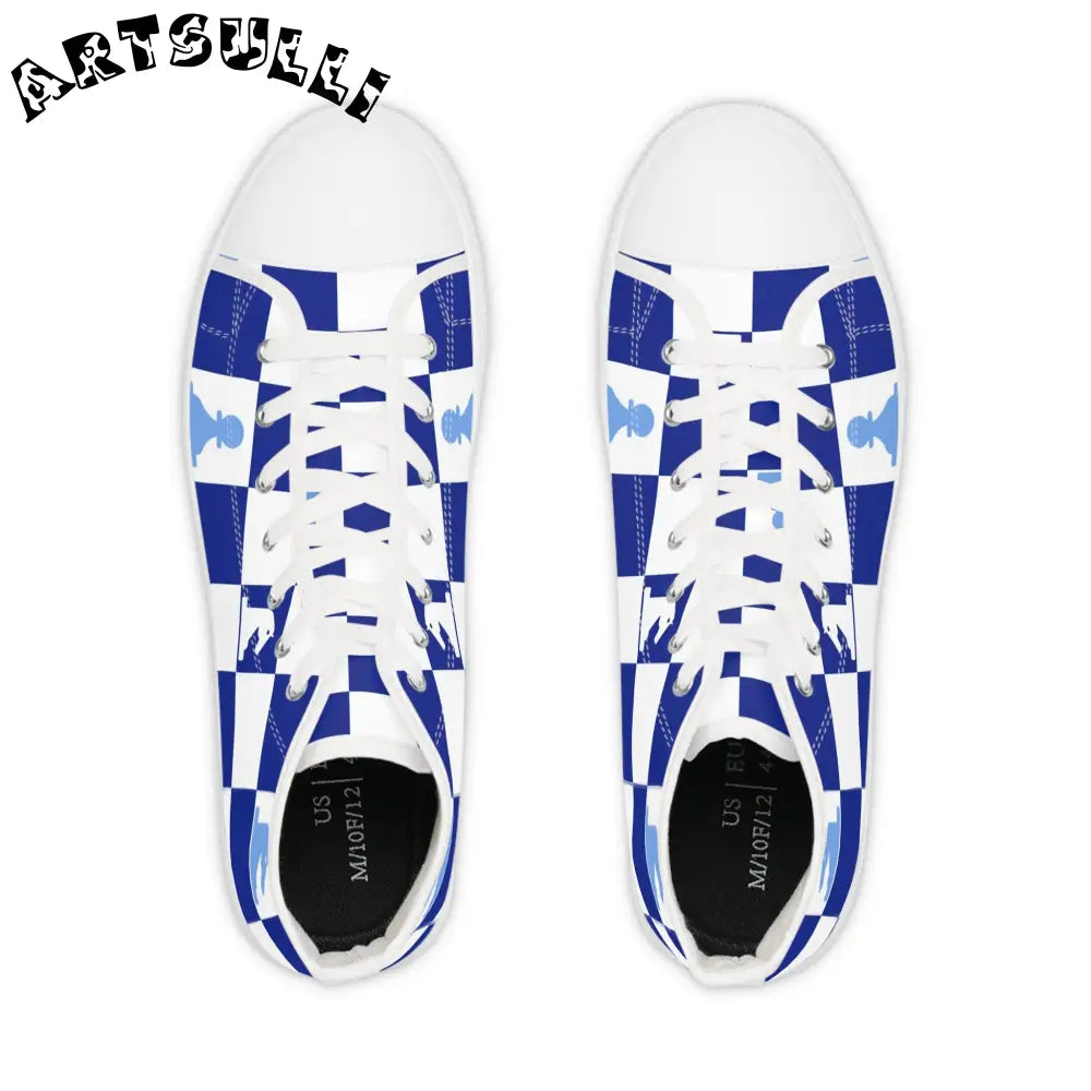 Blue Chess Art Printed High Top Sneakers, Artsulli - Art is Long, Life is Short, Shoes, , , , , , , 