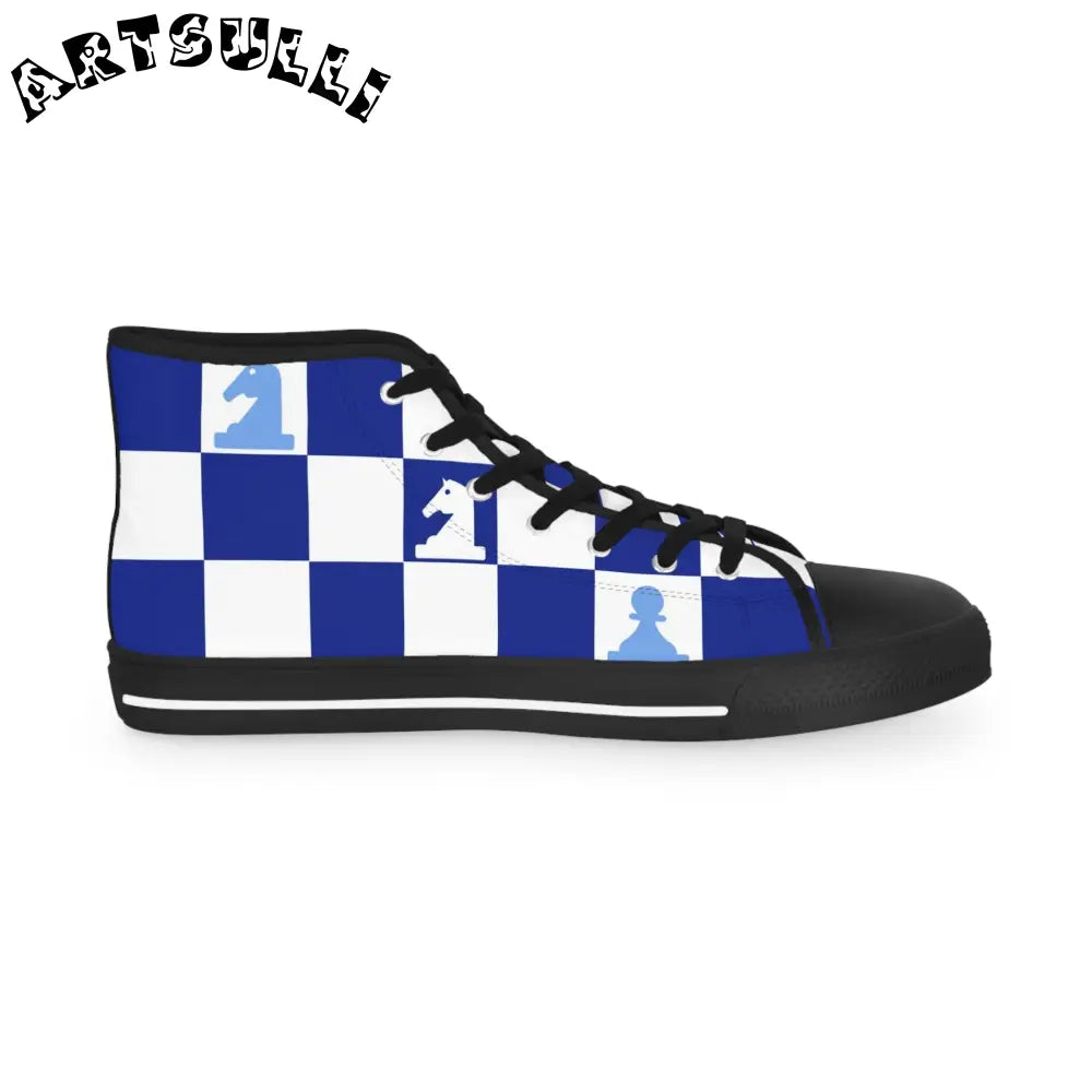 Blue Chess Art Printed High Top Sneakers, Artsulli - Art is Long, Life is Short, Shoes, , , , , , , 