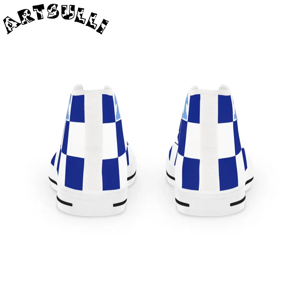 Blue Chess Art Printed High Top Sneakers, Artsulli - Art is Long, Life is Short, Shoes, , , , , , , 