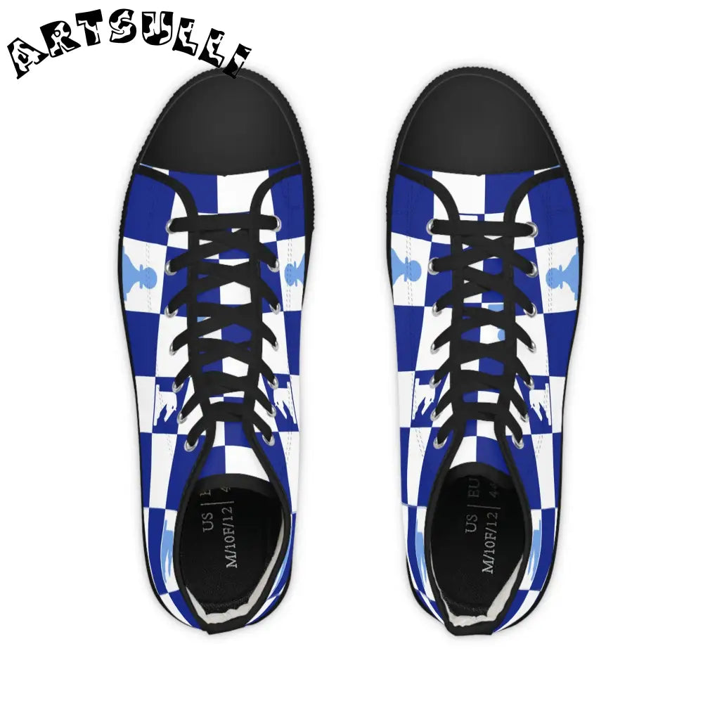 Blue Chess Art Printed High Top Sneakers, Artsulli - Art is Long, Life is Short, Shoes, , , , , , , 
