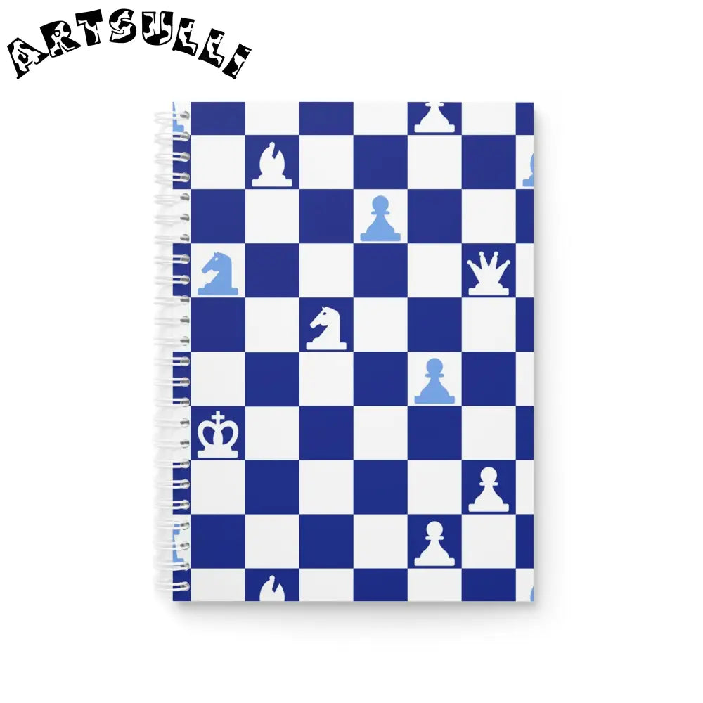Blue Chess Art Printed Wide-Ruled Spiral Notebook, Artsulli - Art is Long, Life is Short, Paper products, Size, One Size, , , , , 62050263255391394318
