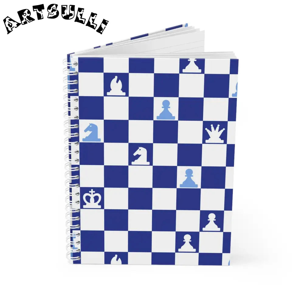 JAKKOUTTHEBXX Blue Chess Art Printed Wide-Ruled Spiral Notebook 2025