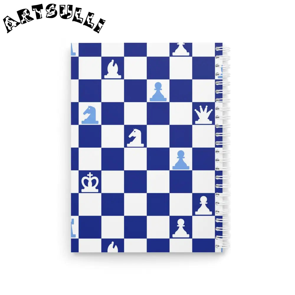 JAKKOUTTHEBXX Blue Chess Art Printed Wide-Ruled Spiral Notebook 2025