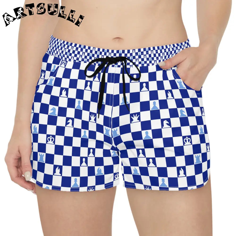Blue Chess Piece Checkered Shorts, Artsulli - Art is Long, Life is Short, All Over Prints, , , , , , , 