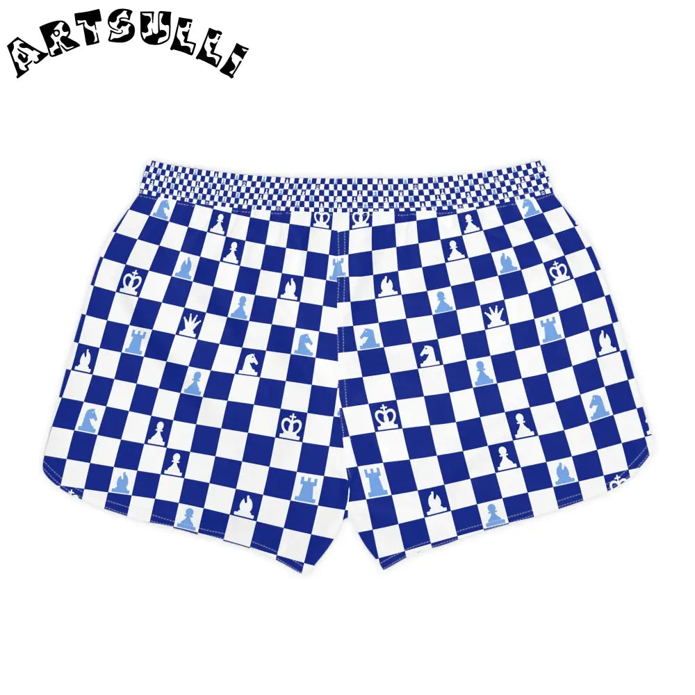 Blue Chess Piece Checkered Shorts, Artsulli - Art is Long, Life is Short, All Over Prints, , , , , , , 