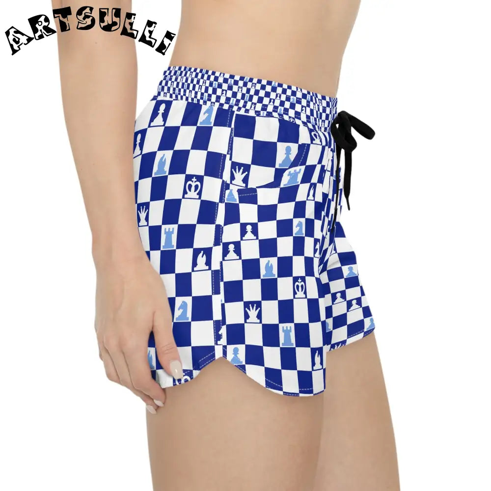 Blue Chess Piece Checkered Shorts, Artsulli - Art is Long, Life is Short, All Over Prints, , , , , , , 