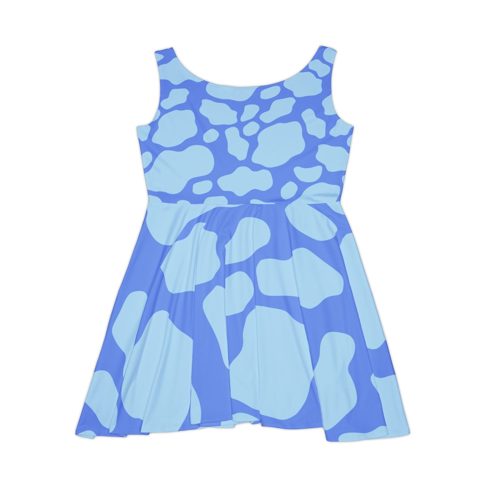 Blue Cow Print Skater Dress, Artsulli - Art is Long, Life is Short, All Over Prints, , , , , , , 