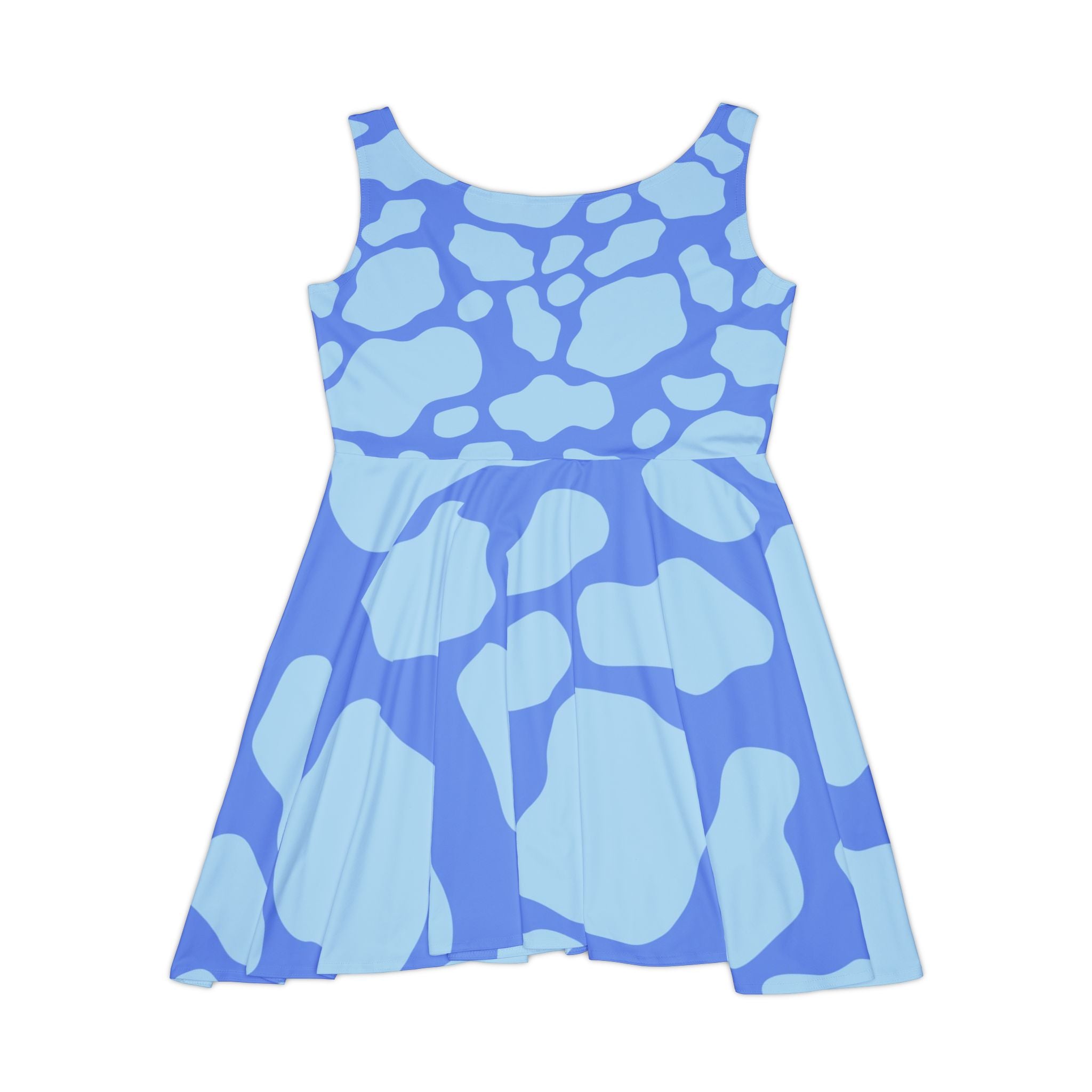 Blue Cow Print Skater Dress, Artsulli - Art is Long, Life is Short, All Over Prints, , , , , , , 