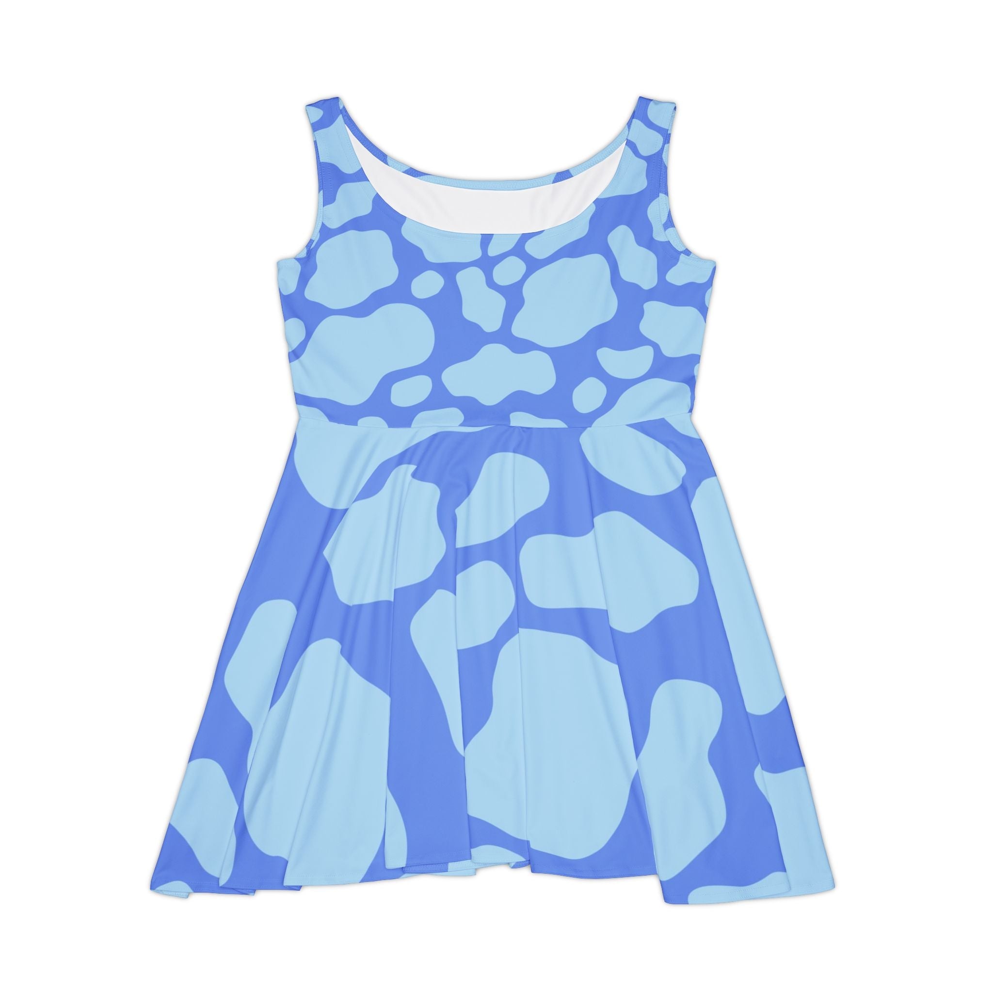 Printify Blue Cow Print Skater Dress 2025