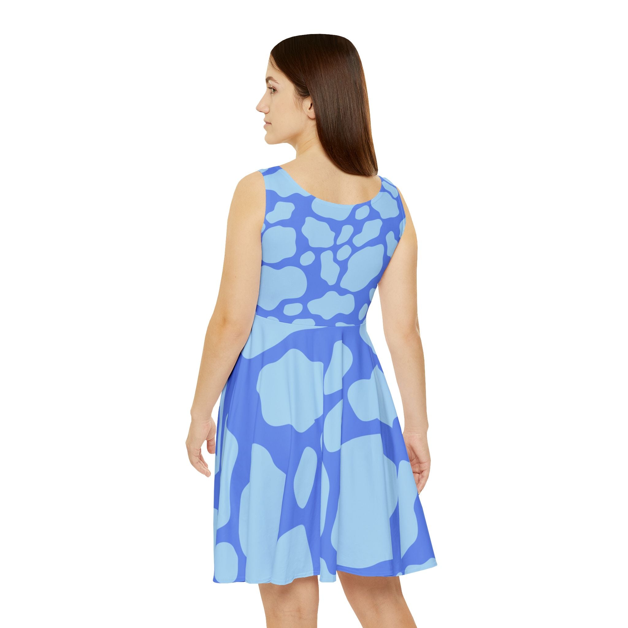 Blue Cow Print Skater Dress, Artsulli - Art is Long, Life is Short, All Over Prints, , , , , , , 