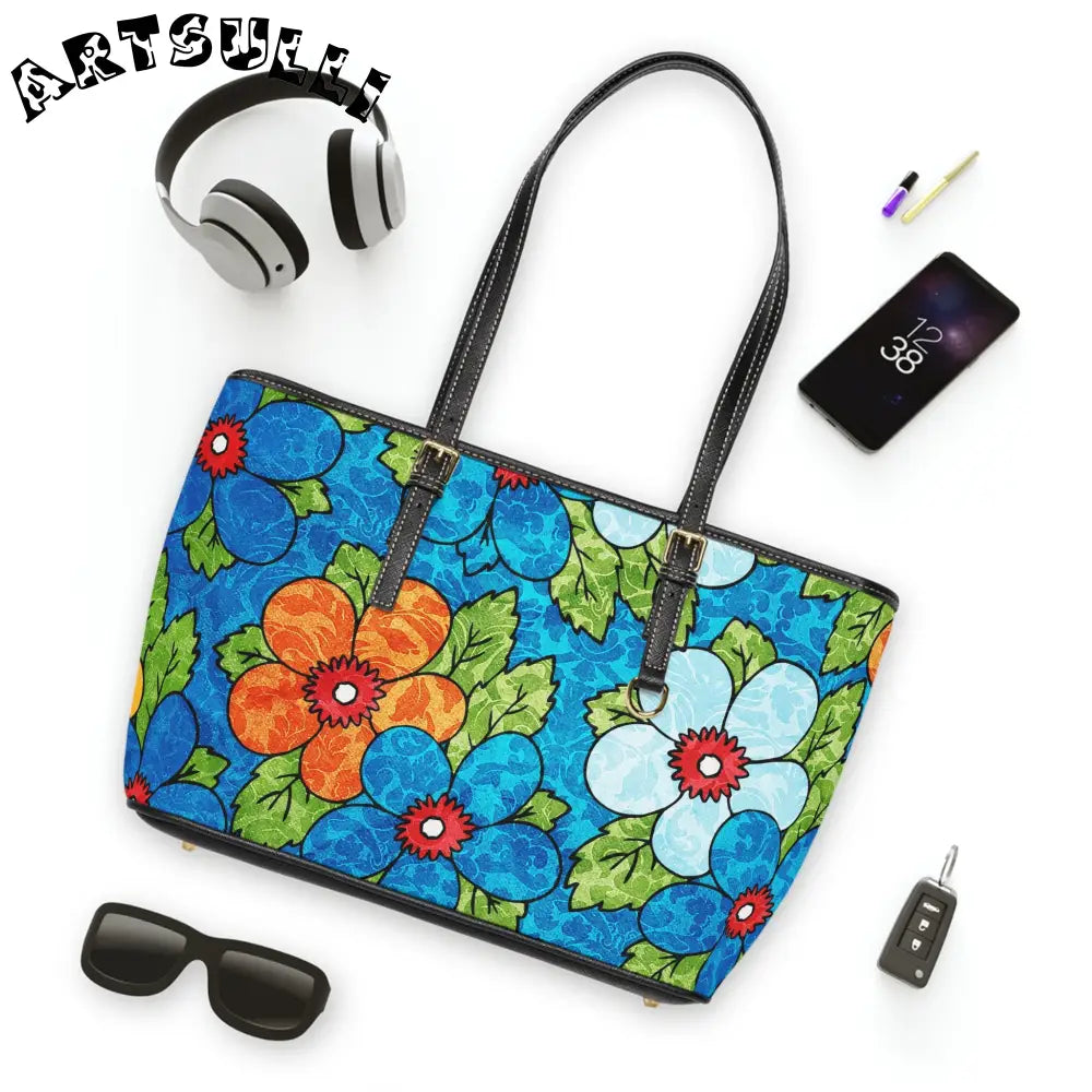 Blue Floral High-Grade PU Leather Shoulder Bag, Artsulli - Art is Long, Life is Short, Bags, , , , , , , 