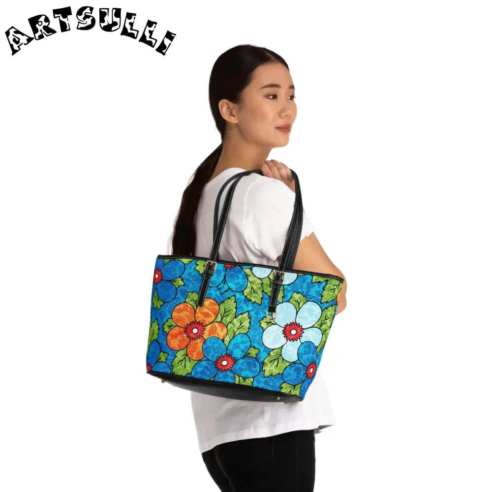 Blue Floral High-Grade PU Leather Shoulder Bag, Artsulli - Art is Long, Life is Short, Bags, , , , , , , 