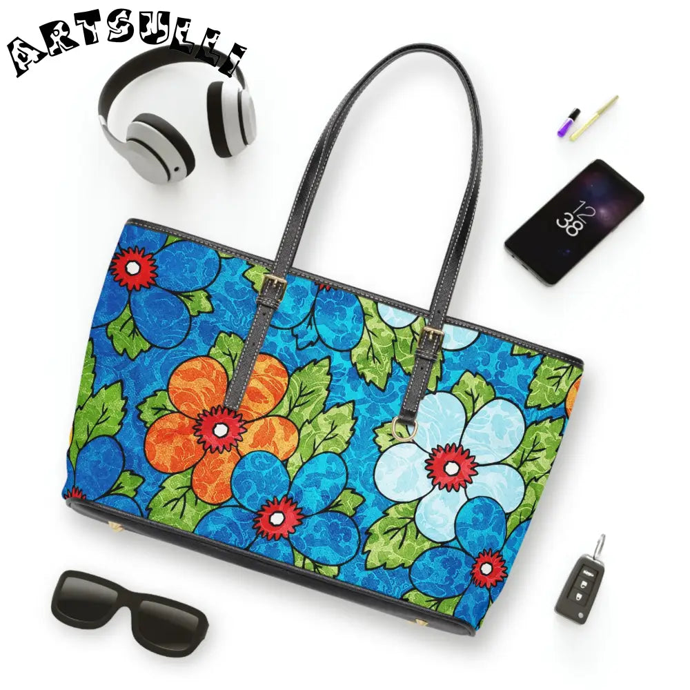 Blue Floral High-Grade PU Leather Shoulder Bag, Artsulli - Art is Long, Life is Short, Bags, , , , , , , 