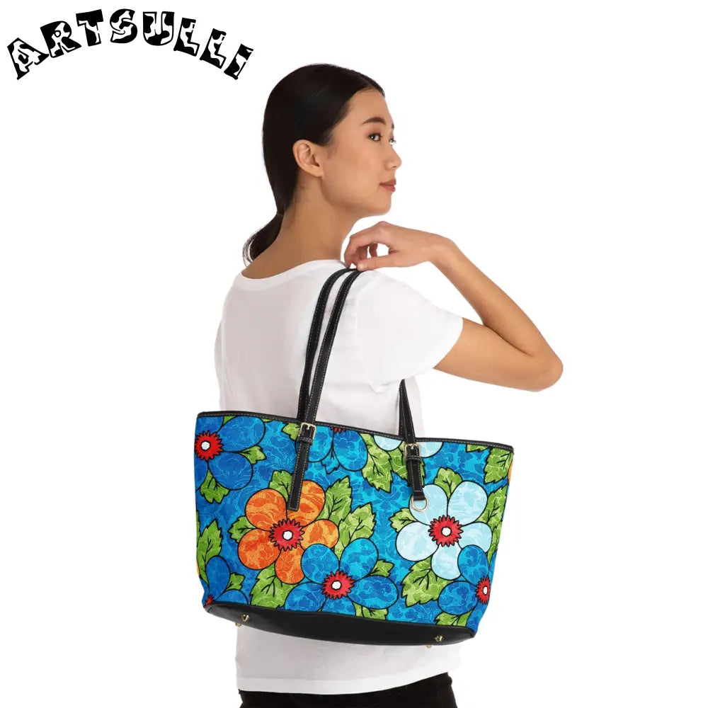 Blue Floral High-Grade PU Leather Shoulder Bag, Artsulli - Art is Long, Life is Short, Bags, , , , , , , 
