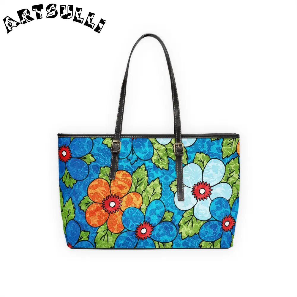 Blue Floral High-Grade PU Leather Shoulder Bag, Artsulli - Art is Long, Life is Short, Bags, , , , , , , 