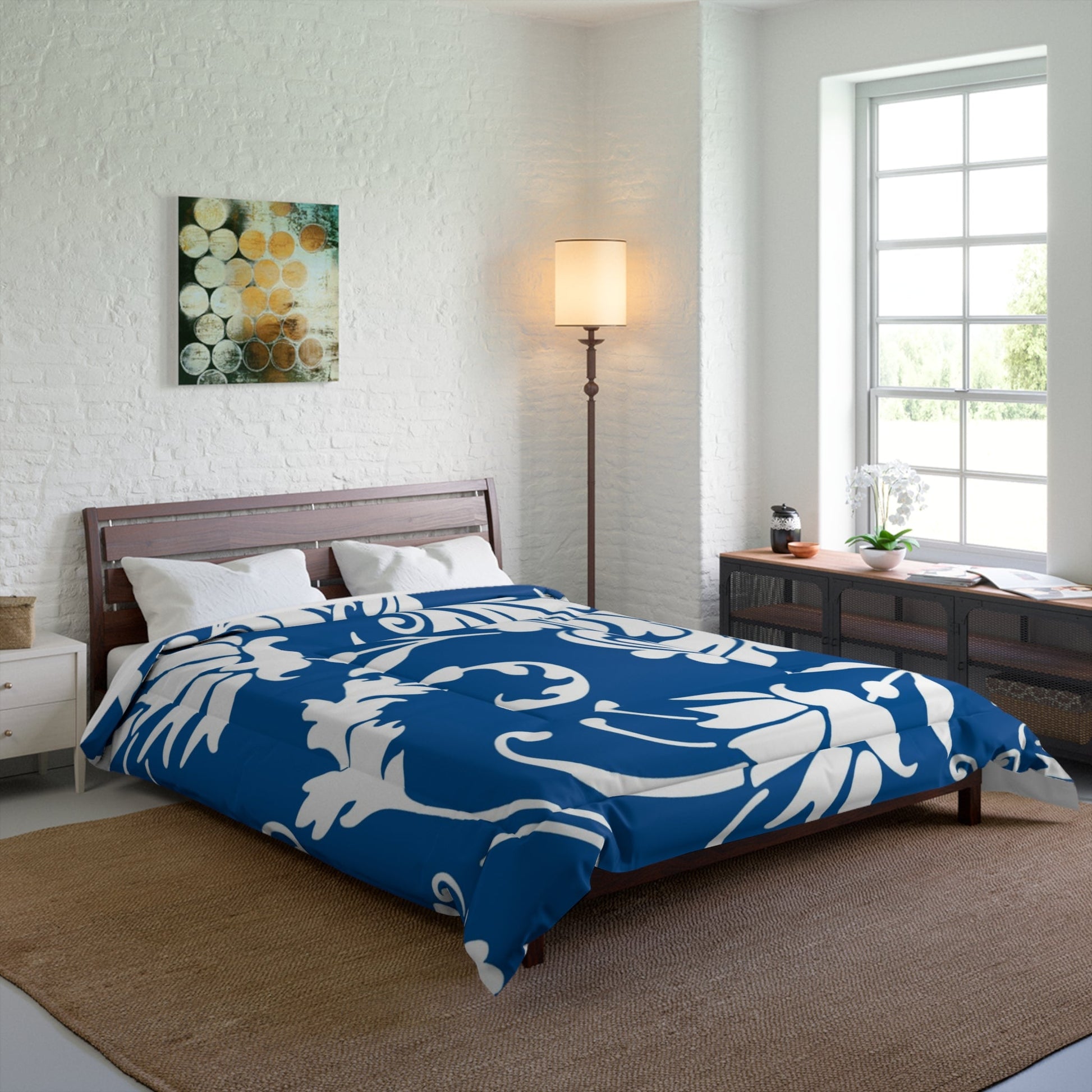 Blue Floral Scroll Comforter, Artsulli - Art is Long, Life is Short, Home Decor, , , , , , , 